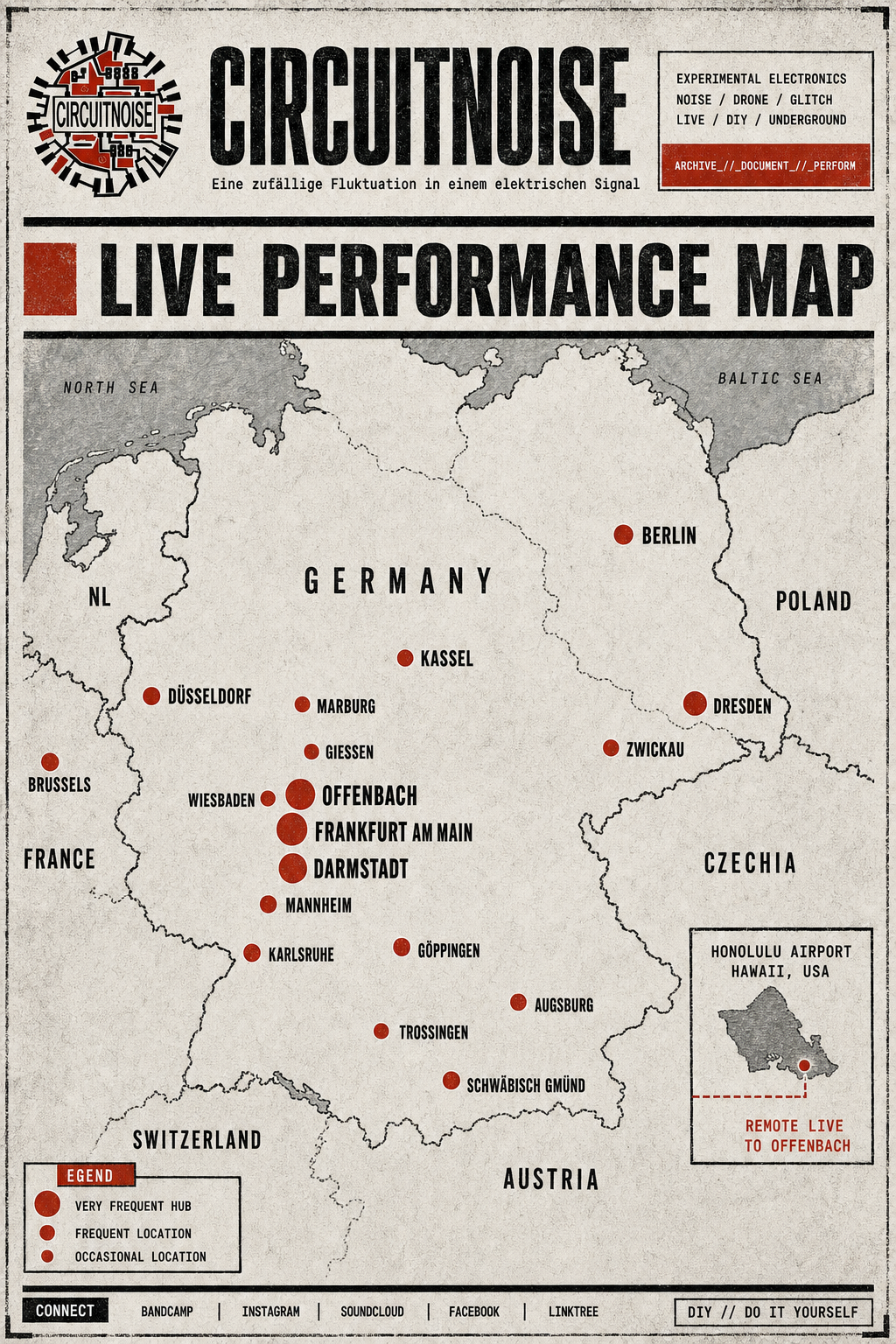 Karte aller Live-Performance-Orte von Circuitnoise